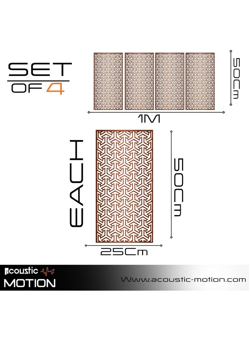 أكويستك موشان لوحات جدارية خشبية من خشب MDF من ACOUSTIC MOTION®، تصميم DIRWAVE مع شريط لاصق مزدوج الوجه، لون بني عصري، مناسبة للمنزل، غرفة المعيشة، غرفة النوم، المكتب والفندق، 25×50×0.5 سم، طقم من 4 قطع - Image 2